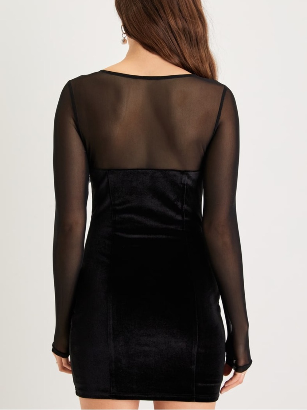 Lulus Black Velvet Mesh Sleeve Square Neck Dress Womens Small NWOT - Picture 2 of 10
